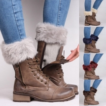 Fashion Faux Fur Spliced Knit Leg Warmers