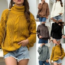 Fashion Solid Color Long Sleeve Turtleneck Sweater 
