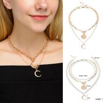 Fashion Crescent Pendant Double-layer Necklace