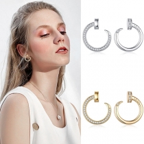 Fashion Rhinestone Inlaid Nail Shaped Stud Earrings 