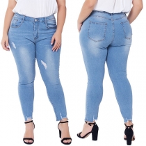 Fashion Middle-waist Slim Fit Ripped Jeans 