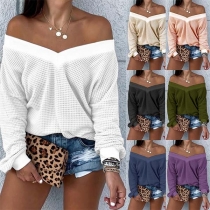 Fashion Solid Color Long Sleeve V-neck T-shirt 