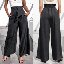 Fashion High Waist Solid Color Wide-leg Pants