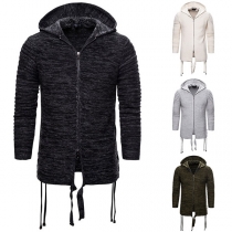 Fashion Solid Color Long Sleeve Hooded Man's Knit Coat 
