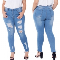 Fashion Middle Waist Ripped Slim Fit Jeans 