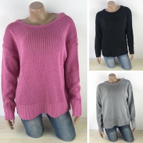 Sexy Crossover Backless Long Sleeve Round Neck Sweater 