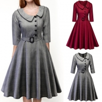 Cute Doll Collar Half Sleeve Plaid Dress