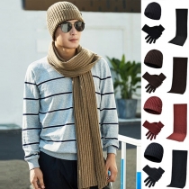 Fashion Solid Color Knit Beanie + Gloves + Scarf Three-piece Set 