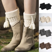 Fashion Solid Color Tassel Spliced Knit Leg Warmers