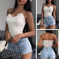 Sexy Backless V-neck Solid Color Slim Fit Strapless Top 