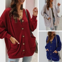 Fashion Solid Color Long Sleeve Loose Knit Cardigan