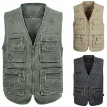 Fashion Sleeveless V-neck Multi-pockets Man's Vest 