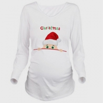 Cute Santa Claus Printed Long Sleeve Maternity T-shirt