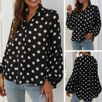 Fashion Puff Sleeve V-neck Dots Printed Blouse 