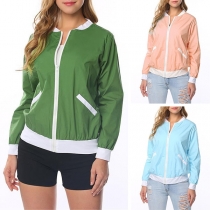 Fashion Contrast Color Long Sleeve Stand Collar Jacket 