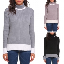Fashion Contrast Color Long Sleeve Turtleneck Sweater 