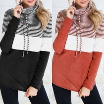 Fashion Contrast Color Long Sleeve Cowl Neck Striped Sweatshirt 
