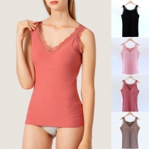 Fashion Lace Spliced V-neck Thermal Underwear Sling Top 