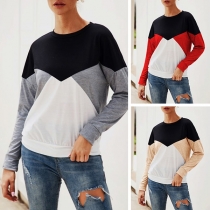 Fashion Contrast Color Long Sleeve Round Neck Sweatshirt 