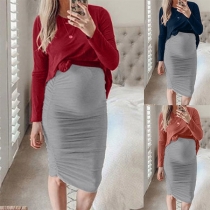 Fashion Long Sleeve T-shirt + Skirt Two-piece Set for Pregnant Women