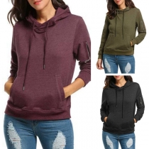 Fashion Solid Color Long Sleeve Hooded Sweatshirt 