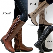 Fashion Flat Heel Round Neck Side Lace-up Boots 