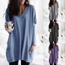 Simple Style Long Sleeve V-neck Solid Color Loose Top 