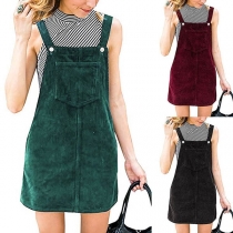 Fashion Solid Color Front-pocket Sling Dress