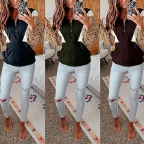 Fashion Leopard Spliced Long Sleeve Stand Collar Sweatshirt