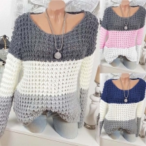 Fashion Contrast Color Long Sleeve Round neck Sweater
