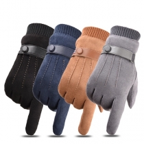 Fashion Solid Color Plush Lining Touch Sensitive Gloves