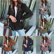 Fashion Solid Color Long Sleeve Notched Lapel Coat 