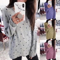 Fashion Star Printed Long Sleeve Round Neck Loose T-shirt