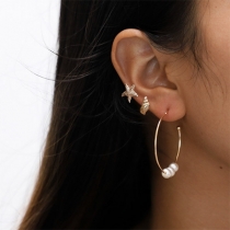 Chic Style Imitation Pearl Inlaid Starfish Conch Shaped Stud Earring Set 3 pcs/Set