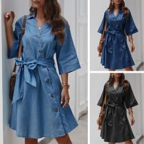 Fashion Half Sleeve Oblique Single-breasted Dress