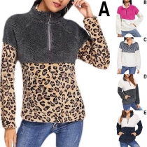 Fashion Contrast Color Long Sleeve Stand Collar Plush Sweatshirt