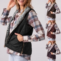 Fashion Solid Color Stand Collar Plush Lining Vest 