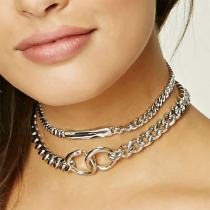 Punk Style Dual-layer Chain Choker Necklace
