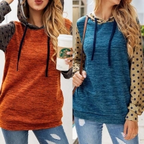 Fashion Dots Printed Spliced Long Sleeve Thin Hooded Sweatshirt