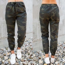 Casual Style Elastic Waist Camouflage Printed Pants