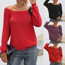 Sexy Off-shoulder Long Sleeve Solid Color Knit Top 