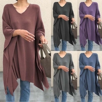 Fashion Solid Color Dolman Sleeve Irregular Hem Loose Top