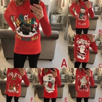 Cute Cartoon Printed Long Sleeve Round Neck Top