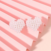 Sweet Style Imitation Pearl Inlaid Heart Shaped Stud Earrings 