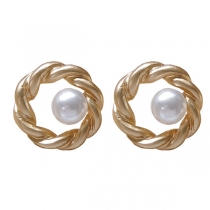Chic Style Imitation Pearl Inlaid Twist Shaped Stud Earrings 