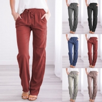 Fashion Solid Color Elastic Waist Wide-leg Pants 