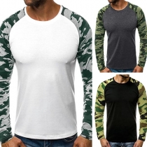 Fashion Camouflage Spliced Long Sleeve Round Neck Man's T-shirt 