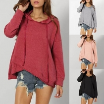 Fashion Solid Color Irregular Hem Hooded Loose Sweatshirt 