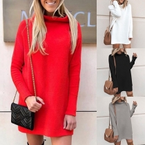 Simple Style Long Sleeve Mock Neck Solid Color Dress