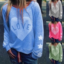 Casual Style Heart Printed Long Sleeve Round Neck Shirt 